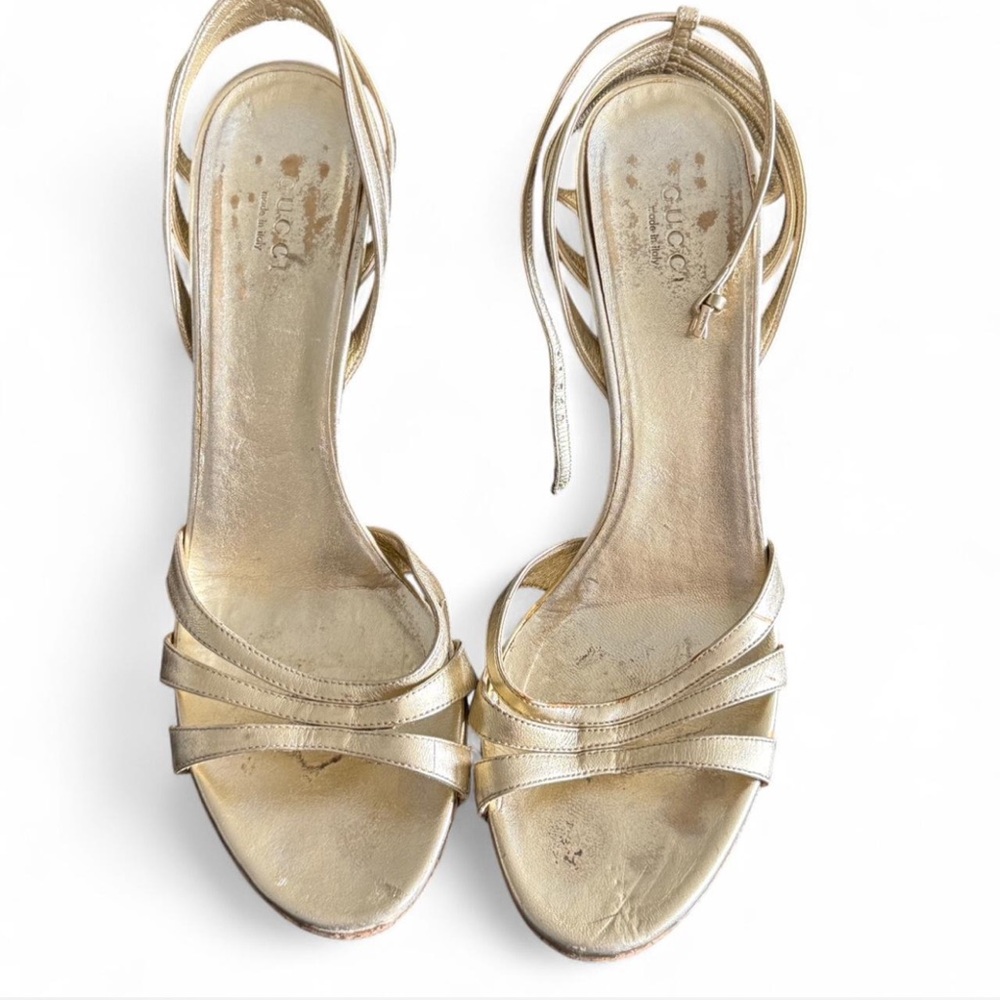Vintage Gucci Gold Strappy Heels - Picture 4 of 8